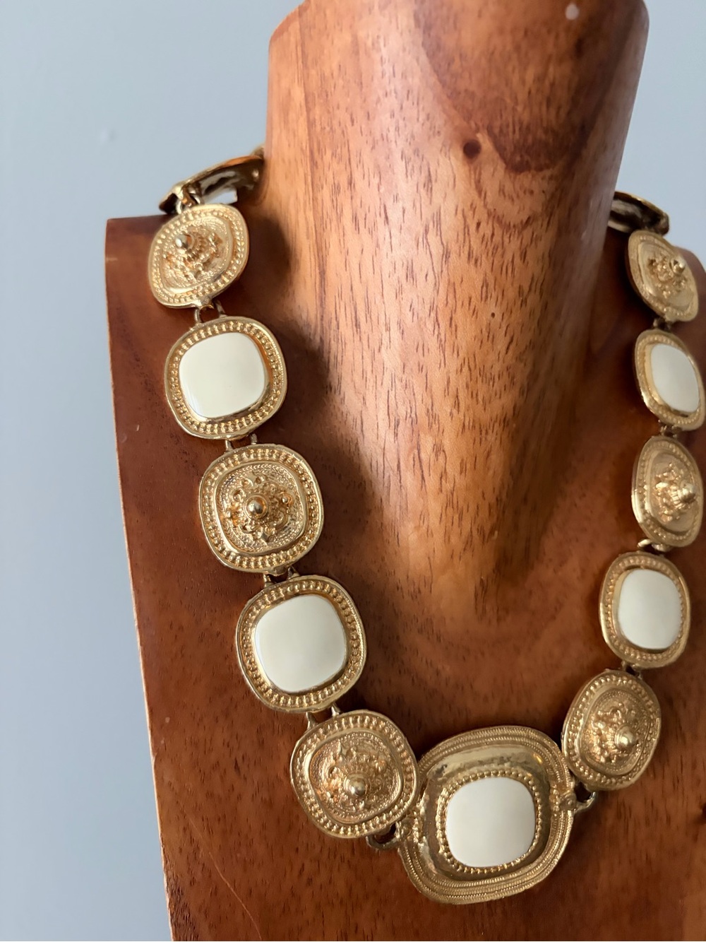 Vintage Gold and Cream Statement Necklace - Elegant Statement Necklace - Picture 3 of 8